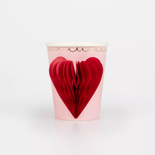 These Valentine-themed honeycomb heart paper cups hold up to 9oz of liquid and come in a pack of 8. Perfect for a romantic dinner or cute party, these cups add a touch of sweetness to any occasion. Made of high-quality materials, these cups are durable and environmentally friendly.