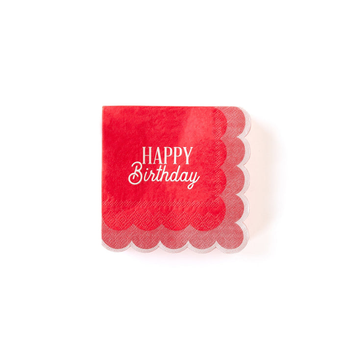 Pink Birthday Scalloped Beverage Napkins