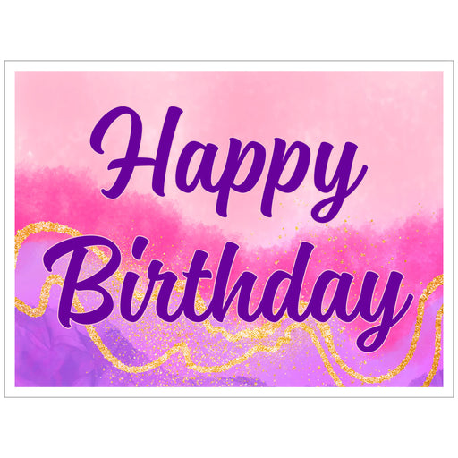 A 24 inch by 18 inch Happy Birthday Water Color Yard Sign.