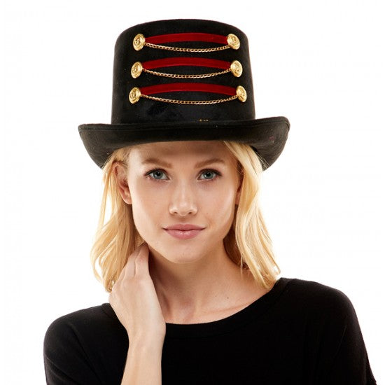 A women wearing a gaurd of honor top hat.