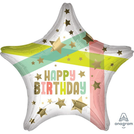 Birthday Gold Stars & Colors Mylar Balloons