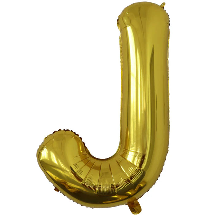 A 34-inch Gold Jumbo Metallic Balloon in the letter J.