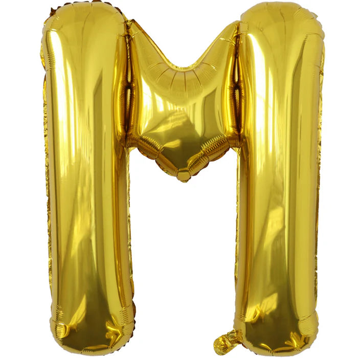 A 34-inch Gold Jumbo Metallic Balloon in the letter M.