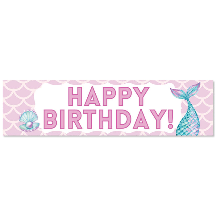 50 inch by 13 inch Shimmering Mermaid Happy Birthday Banner,.