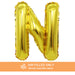 A 16-inchAir Filled Gold Mylar Letter Balloon in the letter N.