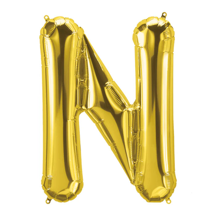 A 34-inch Gold Jumbo Metallic Balloon in the letter N.