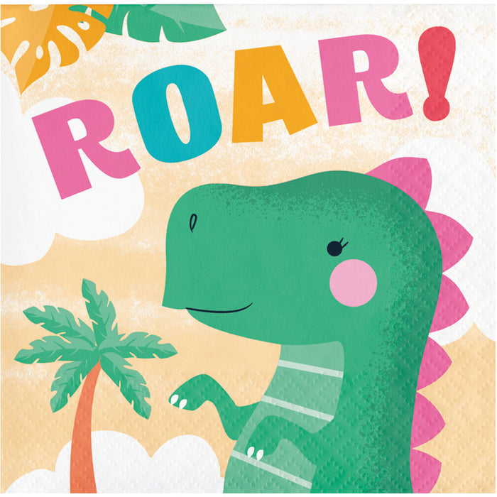 Girl Dino Party Beverage Napkins | 16ct