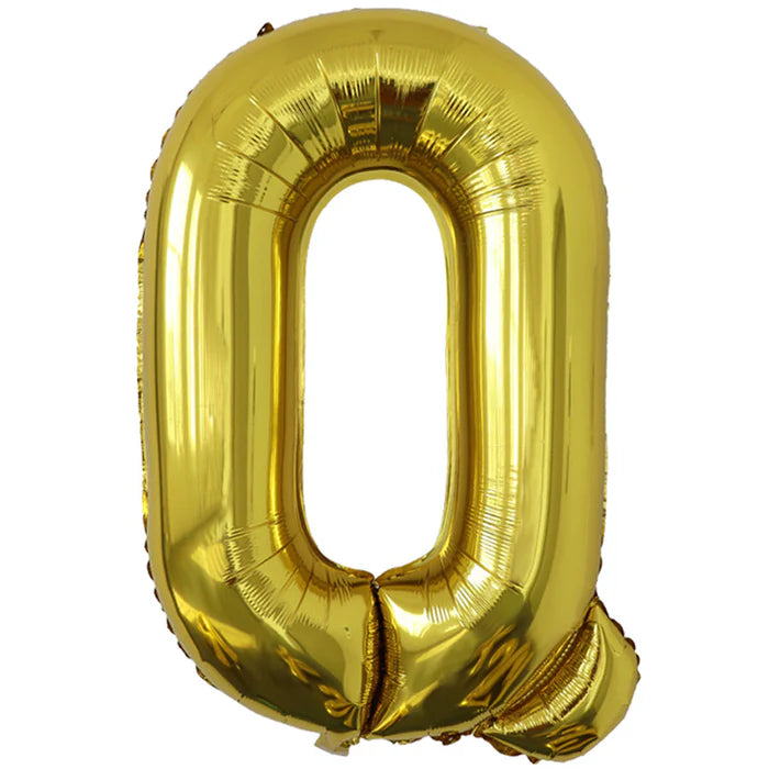 A 34-inch Gold Jumbo Metallic Balloon in the letter Q.