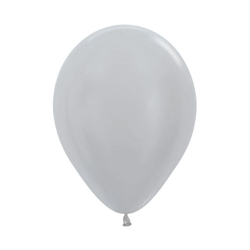 Single inflated 11-inch Metallic Silver color latex balloon