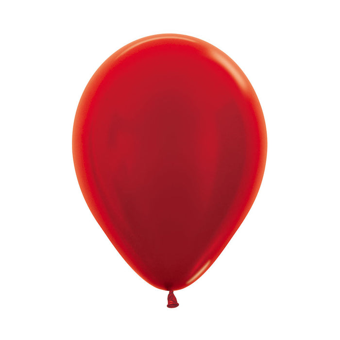 Single inflated 11-inch Metallic Red color latex balloon