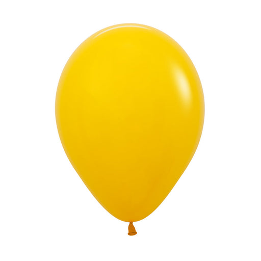 An inflated 11-inch Honey Yellow latex balloon.