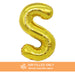 A 16-inchAir Filled Gold Mylar Letter Balloon in the letter S.