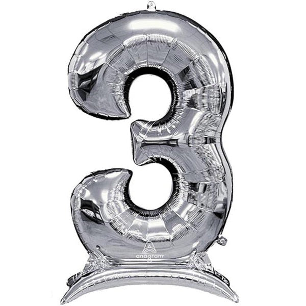 A Air Filled Silver Number 3 Self Standing Balloon.