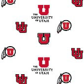 A close up for detail of a U of U Vinyl Table Runner.