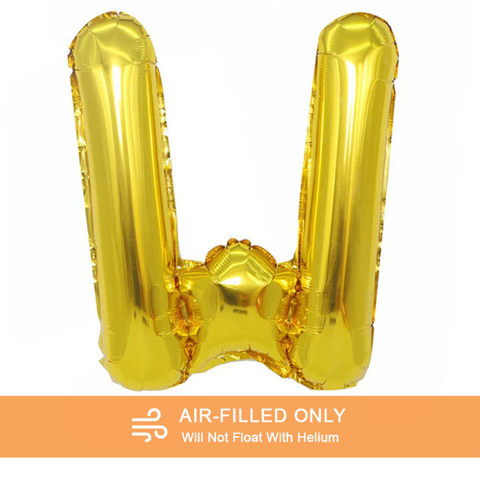 A 16-inchAir Filled Gold Mylar Letter Balloon in the letter W.