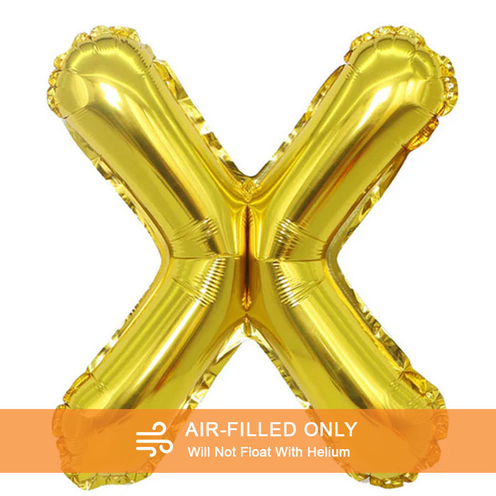 A 16-inchAir Filled Gold Mylar Letter Balloon in the letter X.