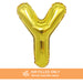 A 16-inchAir Filled Gold Mylar Letter Balloon in the letter Y.