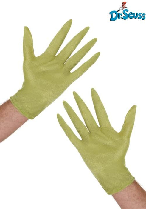 A person wearing Adult Grinch Gloves.