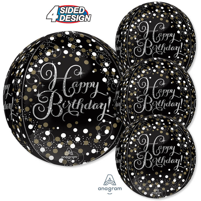 Happy Birthday Sparkling Orbz Balloon 15" | 1ct