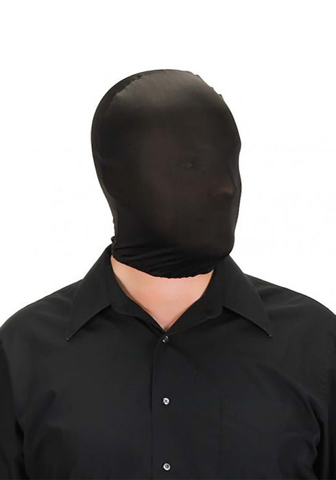 A person wearing a Costume Black Headsock.