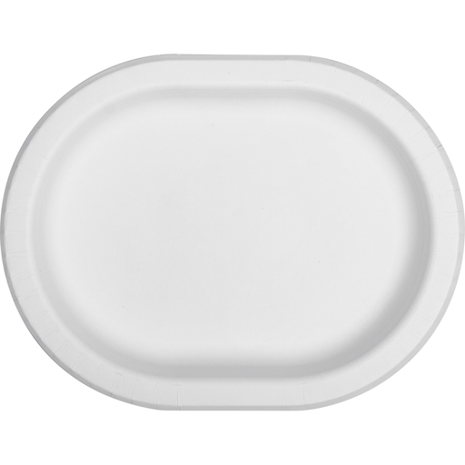 A 12-Inch White Oval Platter. Comes in a pack of 8.