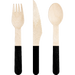 A 6.5-inch fork, spoon, and knife from black Wood Assorted Cutlery pack.  Comes in a pack of 24.