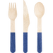 A 6.5-inch fork, spoon, and knife from Cobalt Blue Wood Assorted Cutlery pack.  Comes in a pack of 24.