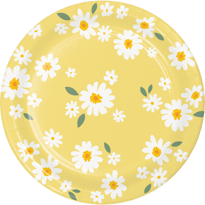 A 9-Inch Sweet Daisy Paper Plate. Comes in a pack of 8.