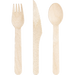 A 6.5-inch fork, spoon, and knife from Natrual Wood Assorted Cutlery pack.  Comes in a pack of 24.