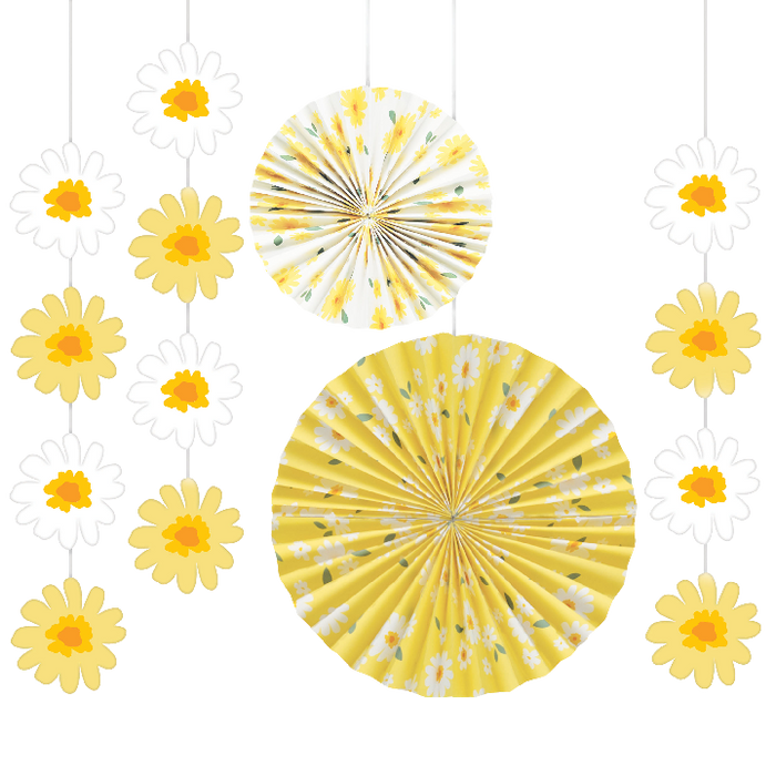 A 5 Piece Sweet Daisy Paper Fan Kit.