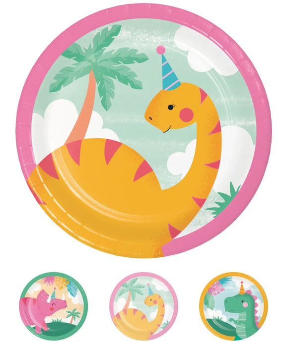 Girl Dino Party Dessert Plates 7" | 8ct