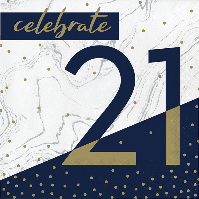 Navy & Gold Milestone Celebrate 21 Lunch Napkins | 16ct