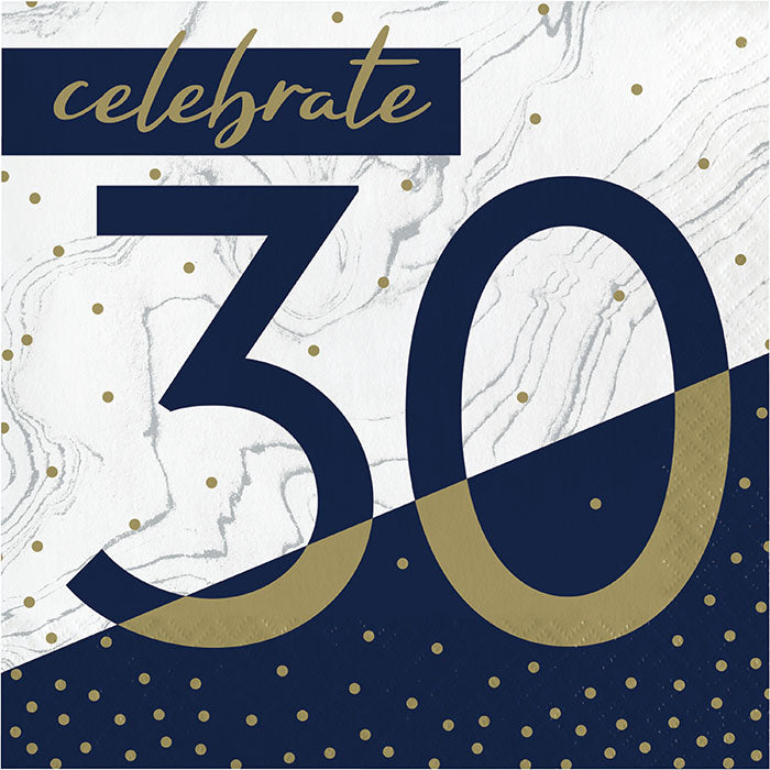 Navy & Gold Milestone Celebrate 30 Lunch Napkins | 16ct