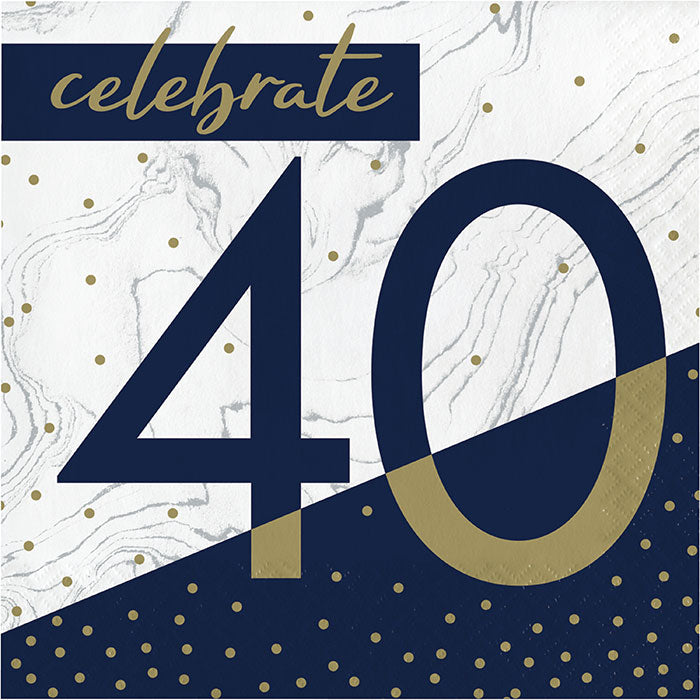 Navy & Gold Milestone Celebrate 40 Lunch Napkins | 16ct