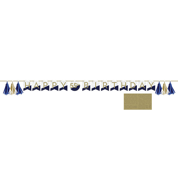 Navy & Gold Milestone Banner W/Stickers | 1ct