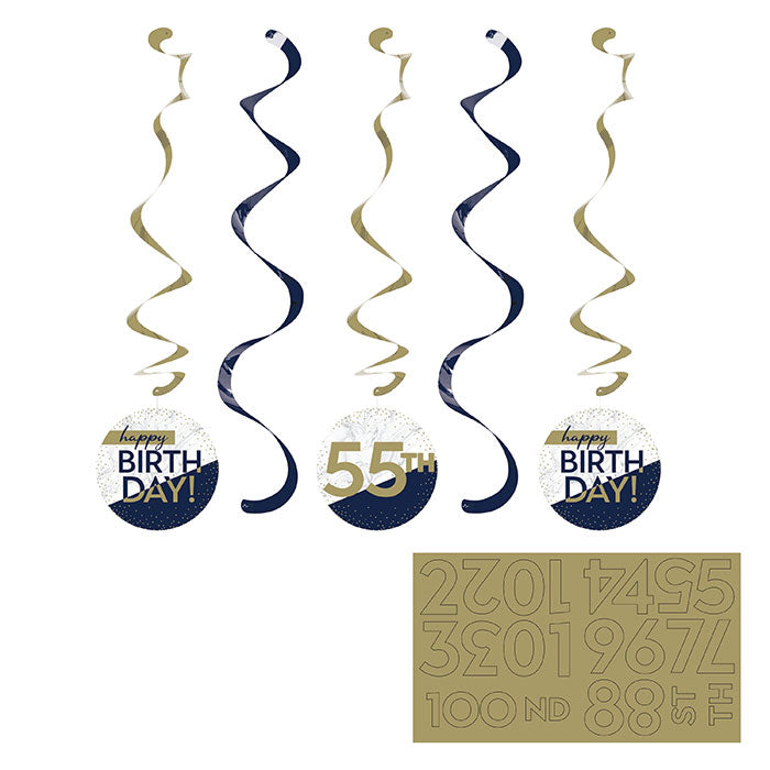 Navy & Gold Milestone Dizzy Danglers W/Stickers | 5pcs