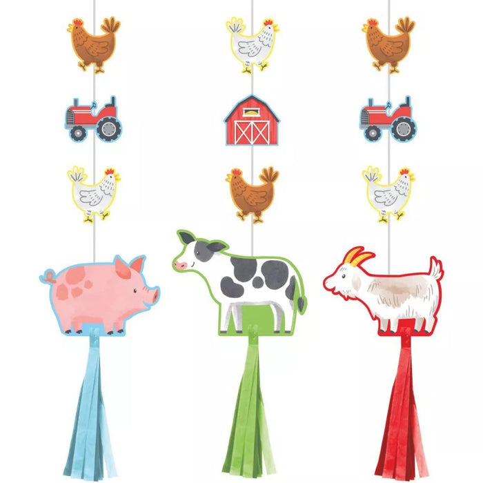 Farm Animals Hanging Tassel Decorations | 3 ct