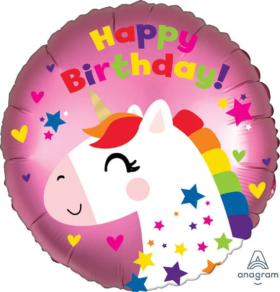 Unicorn Birthday Satin Maylar Balloon, 18"