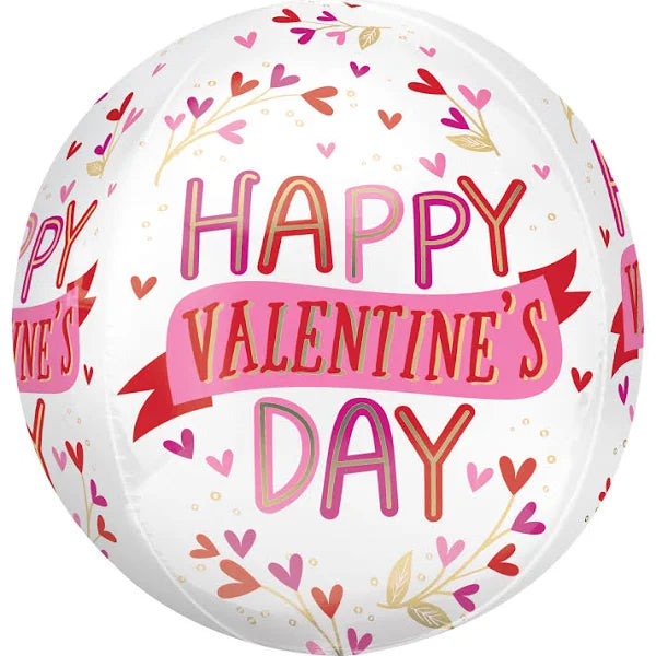 Happy Valentine's Day Botanical Traces Orbz Mylar Balloon 15" | 1 ct