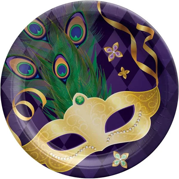 Mardi Gras Masquerade Round Dessert Plates 7" | 8 CT