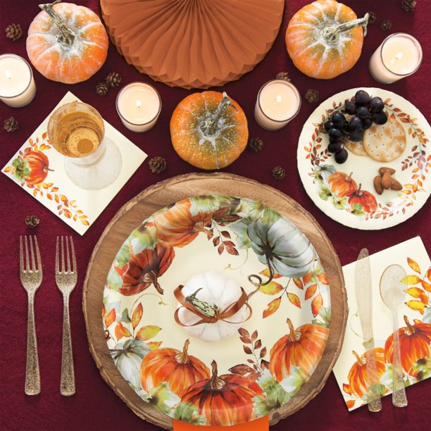 Thanksgiving Watercolor Fall Pumpkin Luncheon Napkins | 16 ct