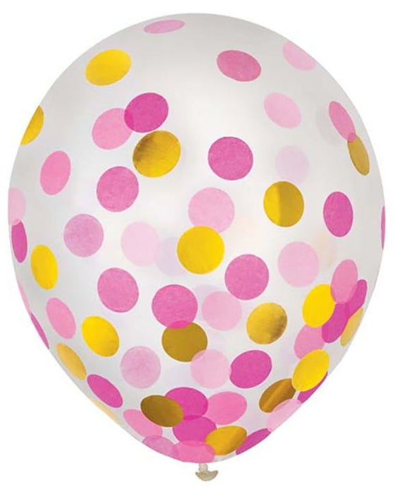 12" Pink and Gold Confetti Latex Balloons | 6ct