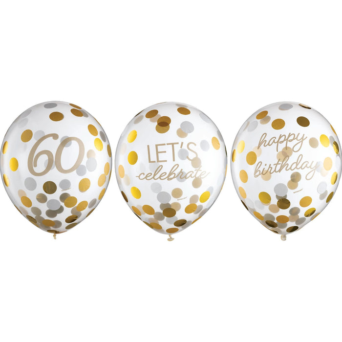 Milestone Latex Confetti 60th Golden Age Balloons 12" | 6 ct