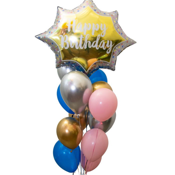 Happy Birthday Satin Gold Burst Basic Bouquet