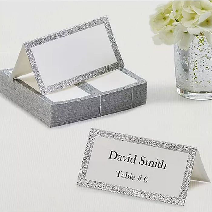 Glitter Silver Place Cards 4"x2" | 50ct