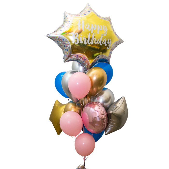 Happy Birthday Satin Gold Burst Deluxe Bouquet