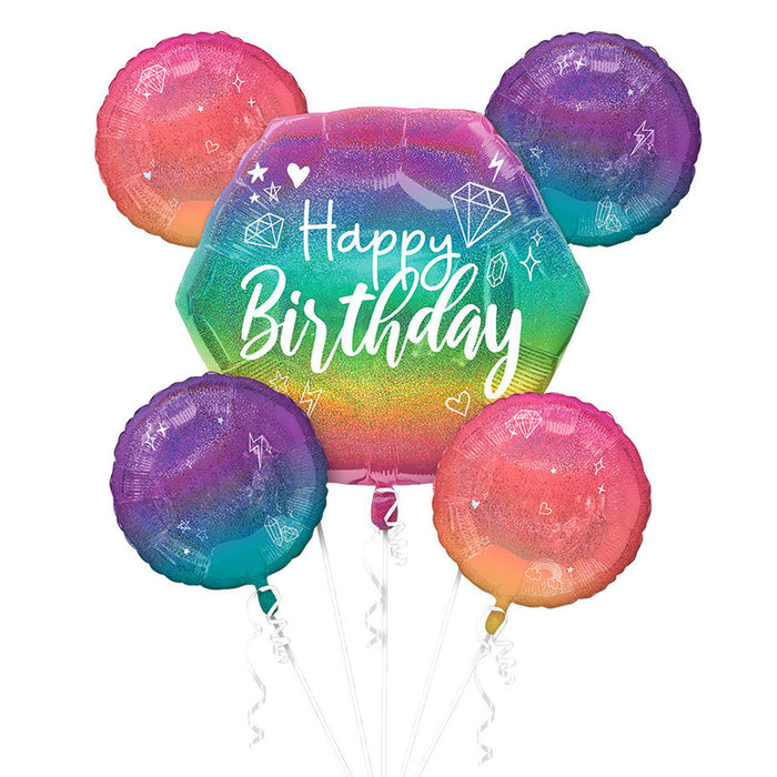 Ombre Birthday Sparkle Balloon Bouquet  | 5 pcs