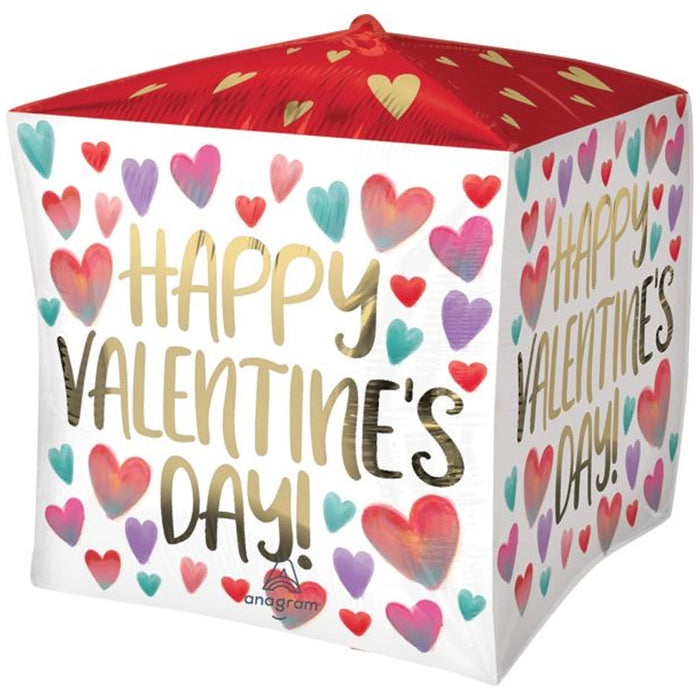 Happy Valentine's Day Painted Hearts Cubez Balloon, 15'' | 1 ct