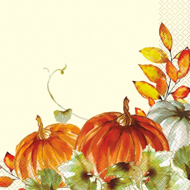 Thanksgiving Watercolor Fall Pumpkin Luncheon Napkins | 16 ct