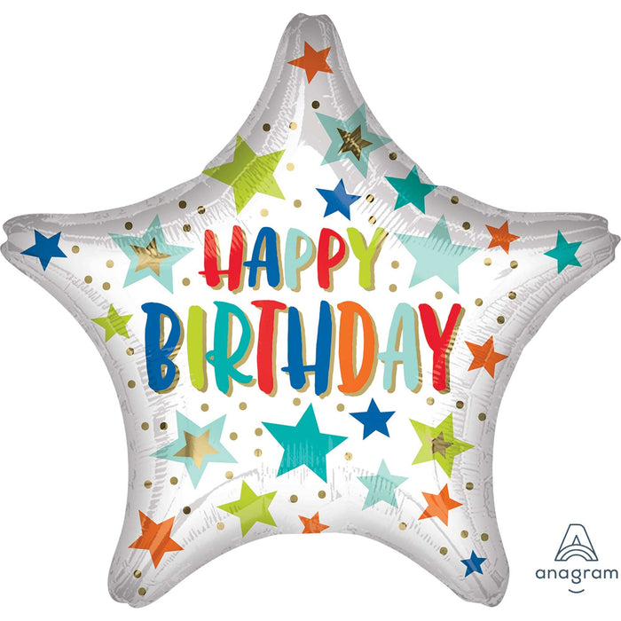 28-Inch Happy Birthday Stars And Dots Mylar Balloon 